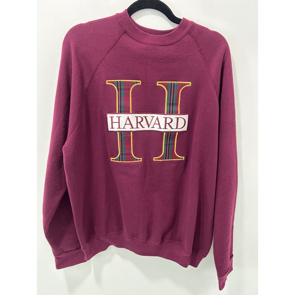Vintage Tultex Harvard University Sweatshirt XL Burgundy Plaid Embroidered USA